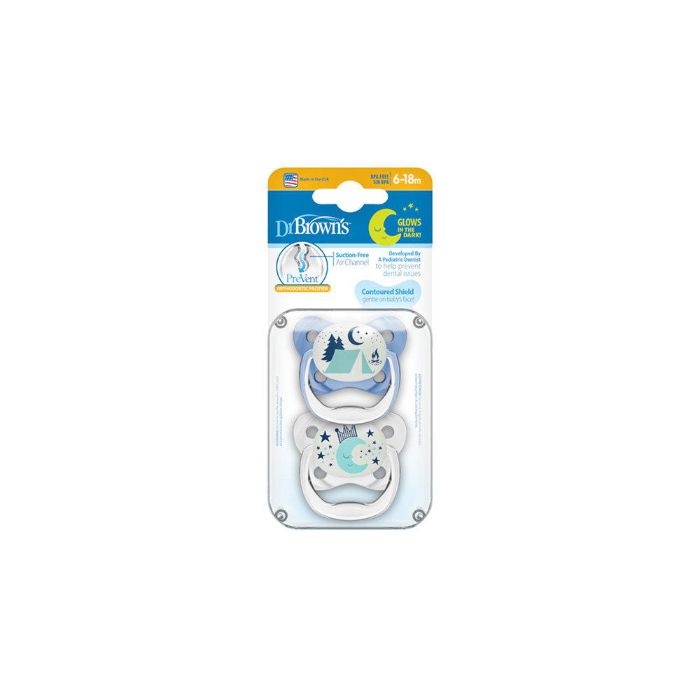 DR.BROWN'S - PREVENT Πιπίλα Σιλικόνης Νυκτός 6-18m (Μπλέ-Διάφανο) - 2τεμ. PV22008